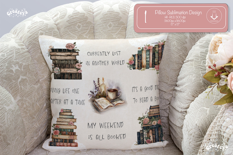 Book lover Quote Pillow case sublimation watercolor Flower