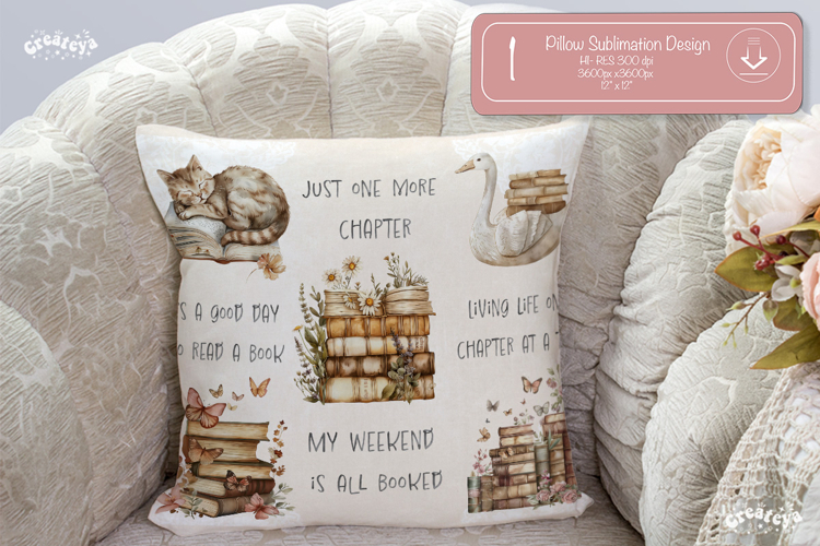 Book lover Quote Pillow case sublimation watercolor Flower