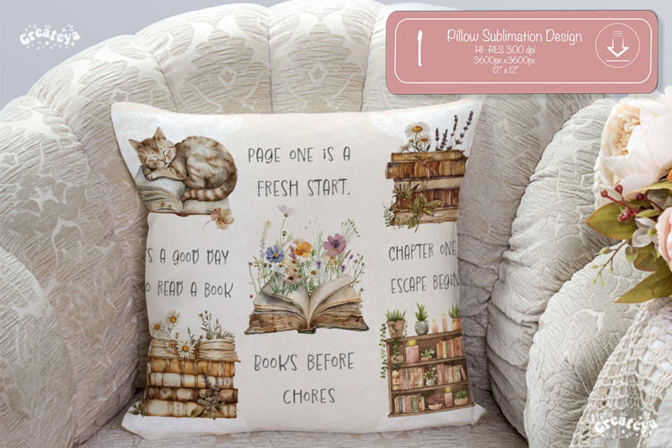 Book lover Quote Pillow case sublimation watercolor Flower