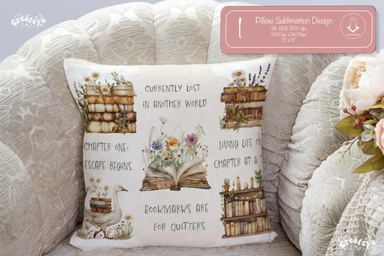 Book lover Quote Pillow case sublimation watercolor Flower