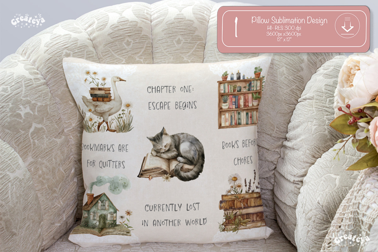 Book lover Quote Pillow case sublimation watercolor Flower