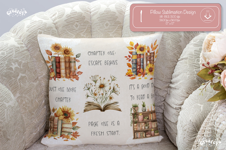 Book lover Quote Pillow case sublimation watercolor Flower