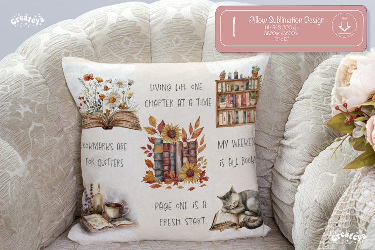 Book lover Quote Pillow case sublimation watercolor Flower