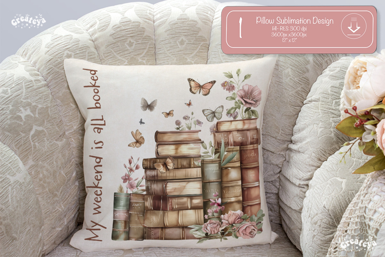 Flower Book lover Quote Pillow case sublimation watercolor