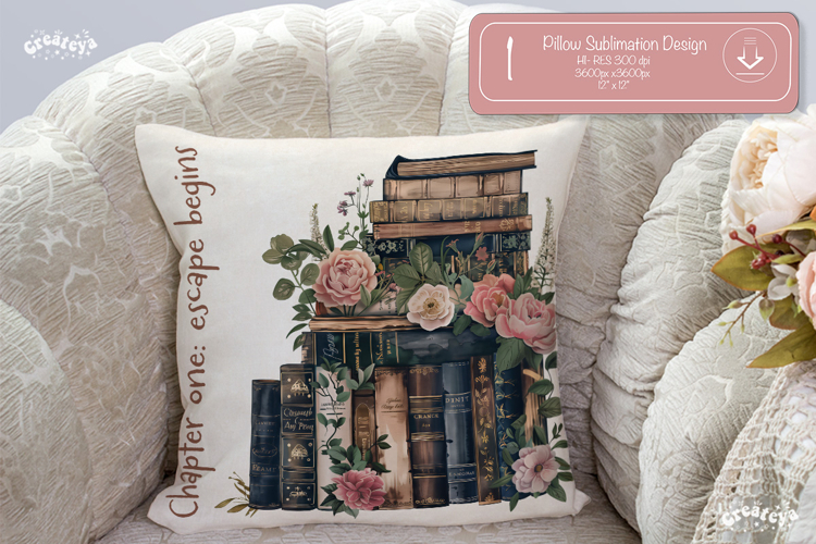 Flower Book lover Quote Pillow case sublimation watercolor