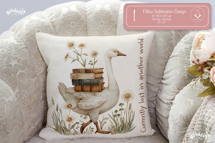 Book lover Quote Pillow case sublimation watercolor Goose