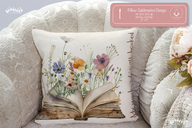 Book lover Quote Pillow case sublimation watercolor flowers