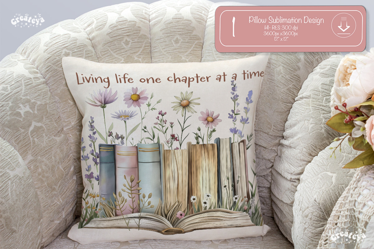 Book lover Quote Pillow case sublimation watercolor flowers