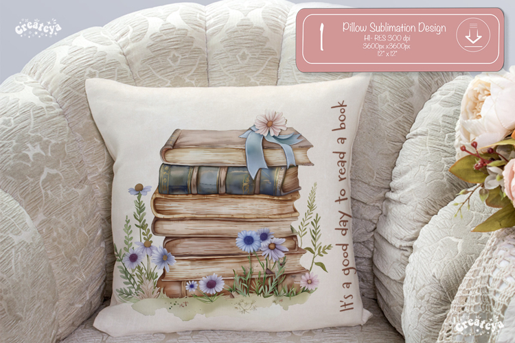 Book lover Quote Pillow case sublimation watercolor Flower