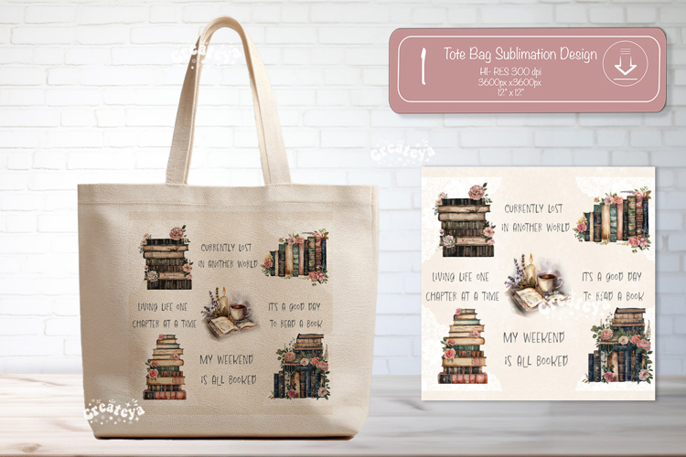 Book Lover Quote Tote Bag Sublimation Vintage Watercolor