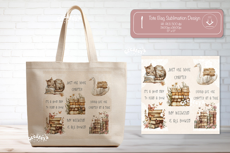 Book Lover Quote Tote Bag Sublimation Vintage Watercolor