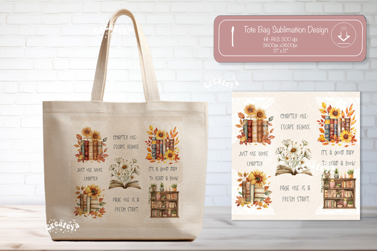 Book Lover Quote Tote Bag Sublimation Vintage Watercolor