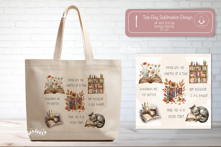 Book Lover Quote Tote Bag Sublimation Vintage Watercolor