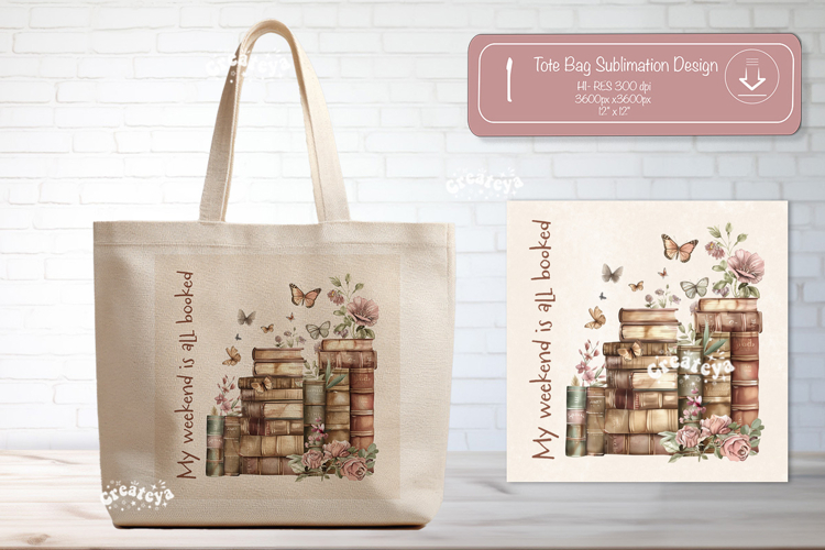 Book Lover Quote Tote Bag Sublimation Vintage Watercolor