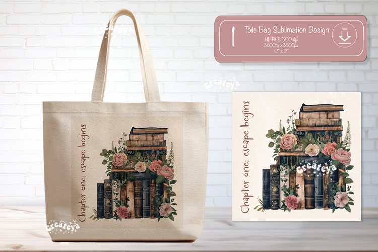 Book Lover Quote Tote Bag Sublimation Vintage flower png