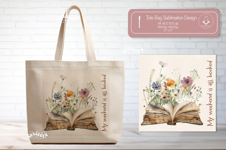 Book Lover Quote Tote Bag Sublimation Vintage wildflower png