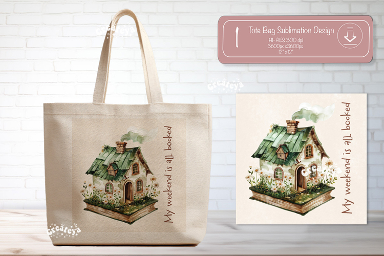 Book Lover Quote Tote Bag Sublimation Vintage house png