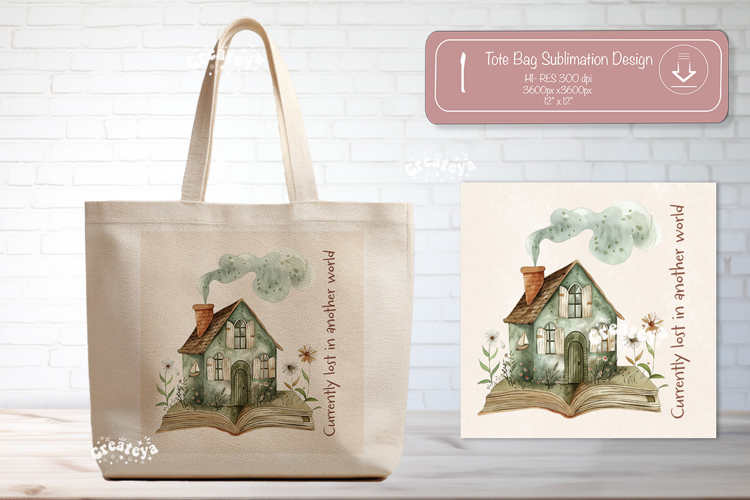 Book Lover Quote Tote Bag Sublimation Vintage house png