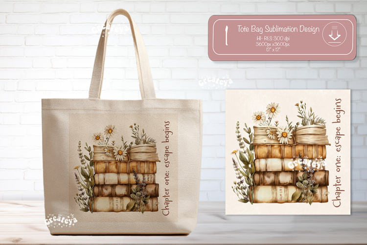 Book Lover Quote Tote Bag Sublimation Vintage wildflower png