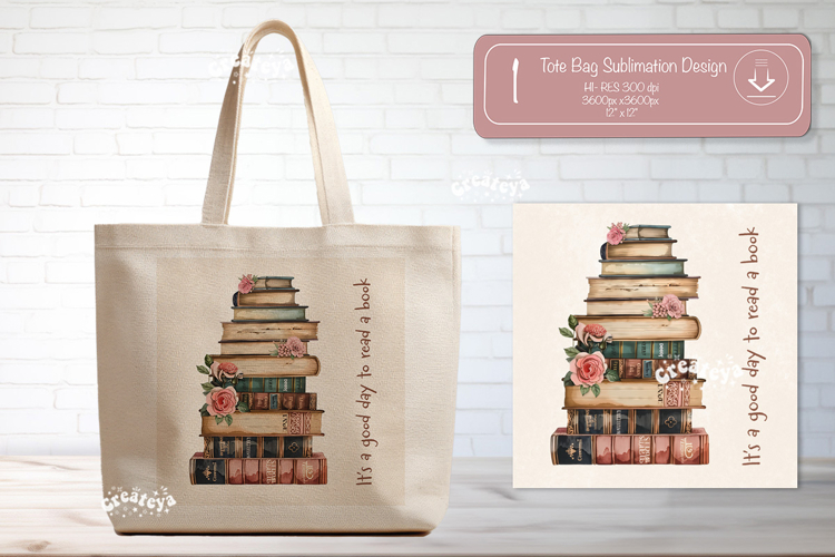 Book Lover Quote Tote Bag Sublimation Vintage book stack png