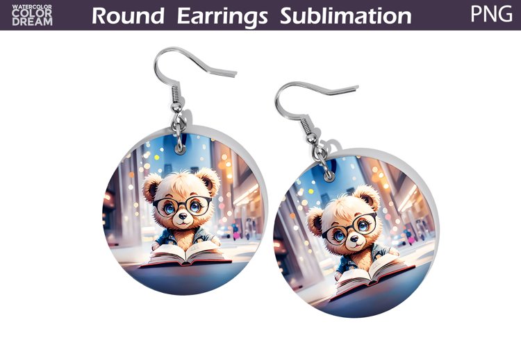 Bear Book Round Earrings | Book Lover Earrings example image 1
