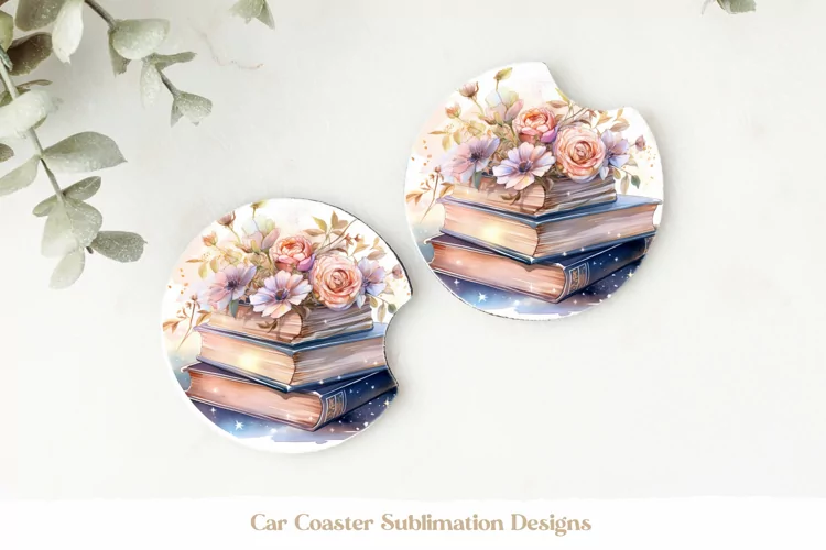 Book Stack Car Coaster Png | Watercolor Books Coaster Design