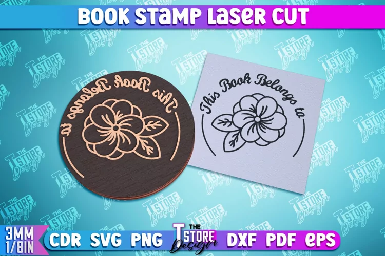Book Stamp Laser Cut | Ex Libris | Lettered Stamp | CNC File