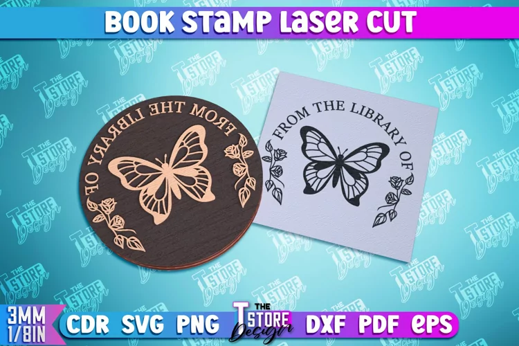 Book Stamp Laser Cut | Ex Libris | Lettered Stamp | CNC File