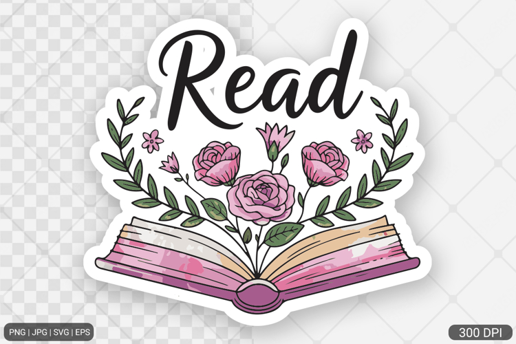 Watercolor Book Sticker with Flowers