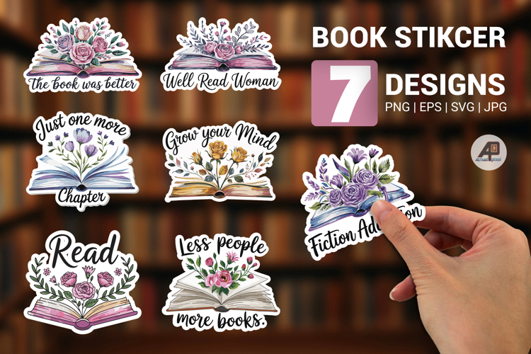 Watercolor Book Sticker with Flowers Bundle
