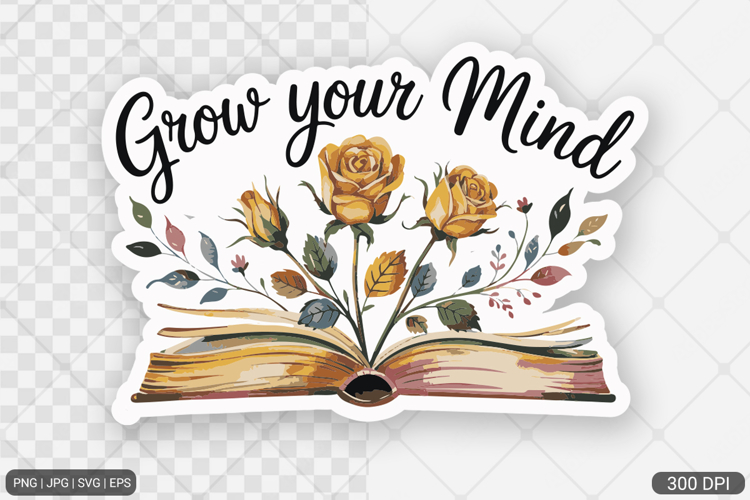 Watercolor Book Sticker with Flowers