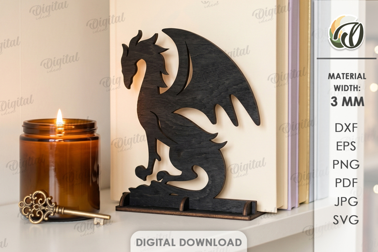 Book Stopper Laser Cut. Bookshelf Decor. Dragon SVG