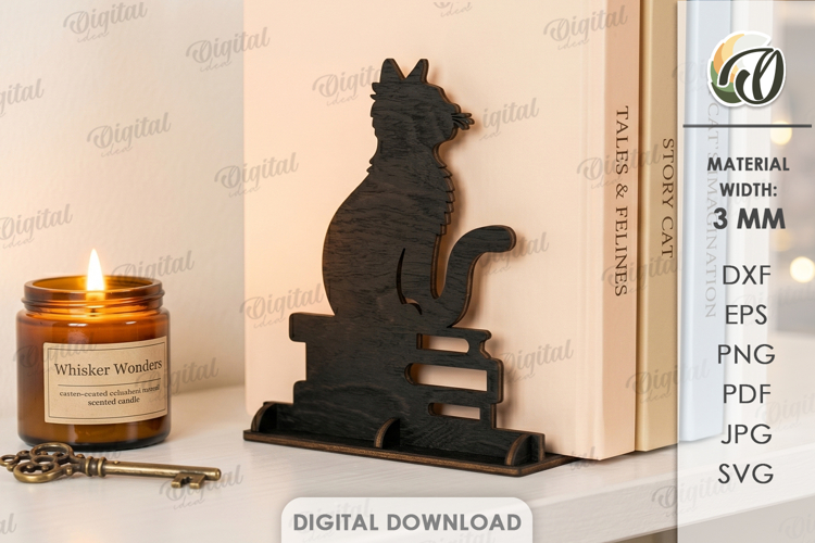 Book Stopper Laser Cut. Bookshelf Decor. Cat SVG