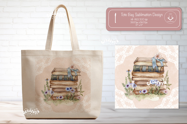 Book Lover Tote Bag Sublimation Vintage Watercolor flower