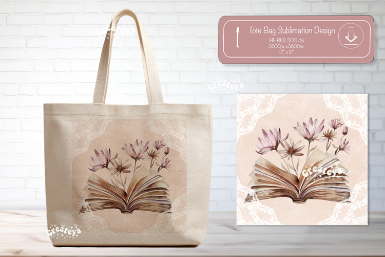 Book Lover Tote Bag Sublimation Vintage Watercolor flower