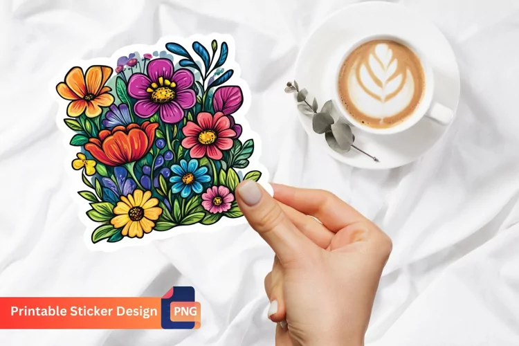 Book With Colorful Flowers Sticker, Botanical Art Sticker