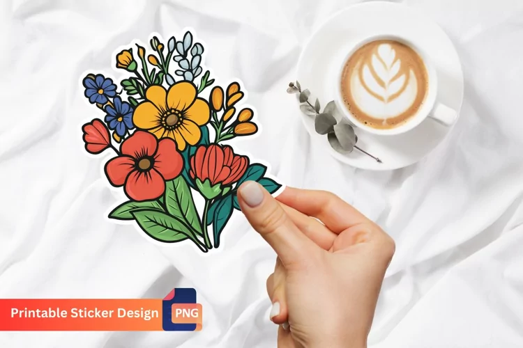 Book With Colorful Flowers Sticker, Botanical Art Sticker