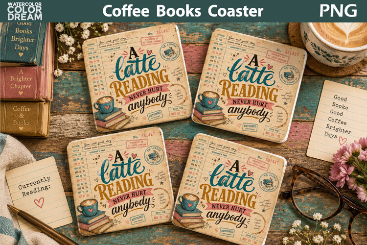 Library Card Square Coaster | Book Lover Sublimation example image 1
