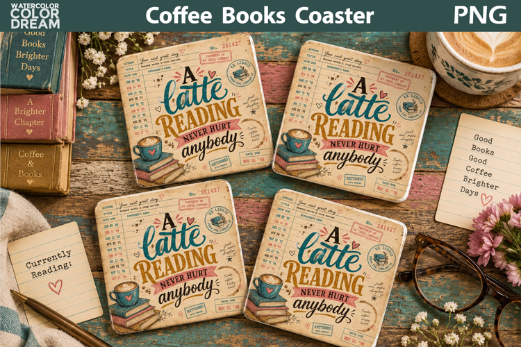 Library Card Square Coaster | Book Lover Sublimation