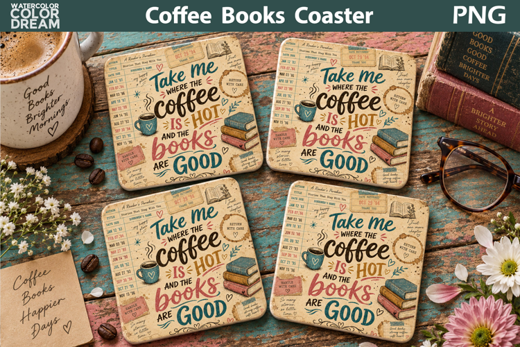 Coffee Books Quote | Library Card Sublimation