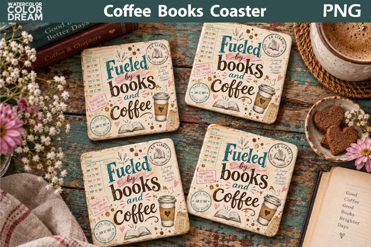 Book Quotes Square Coaster | Library Card Sublimation