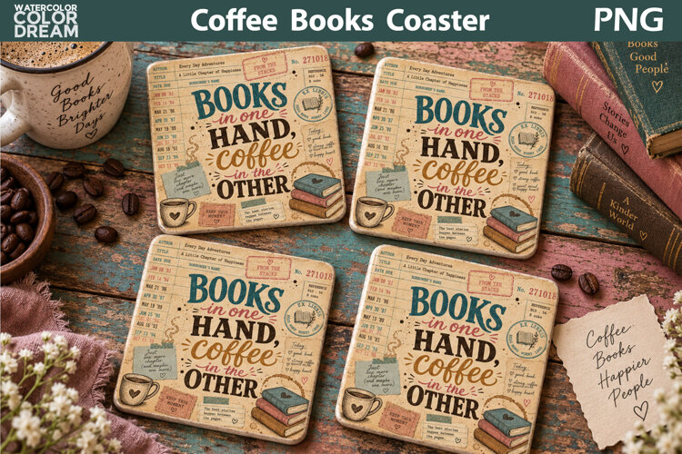 Book Quotes Square Coaster | Library Card Sublimation example image 1