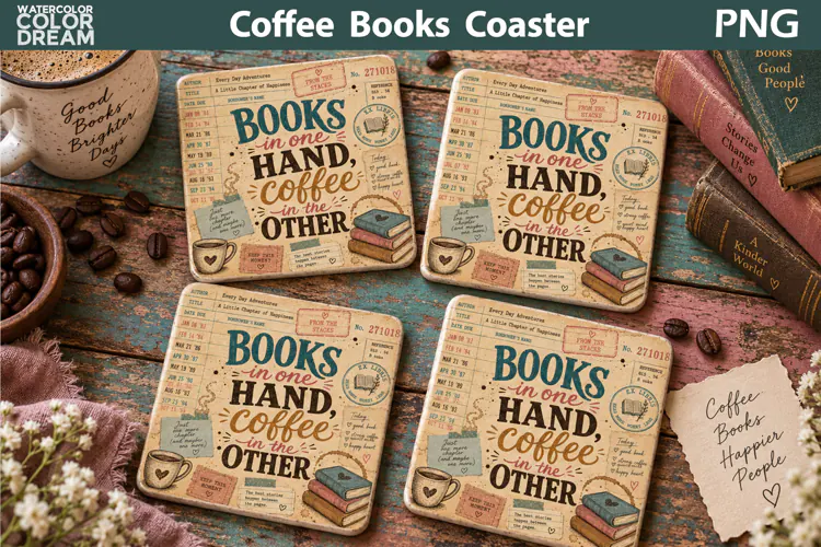 Book Quotes Square Coaster | Library Card Sublimation