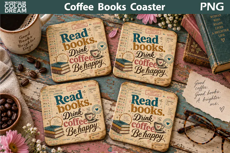 Book Quotes Square Coaster | Library Card Sublimation