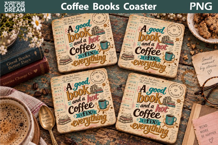 Book Quotes Square Coaster | Library Card Sublimation example image 1