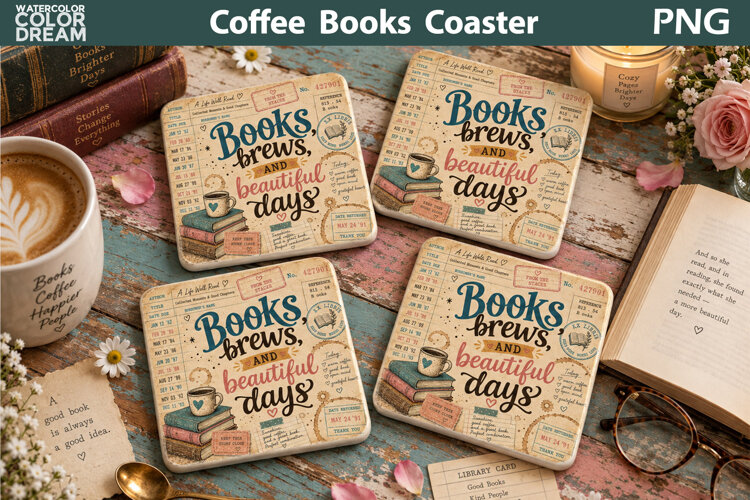Bookish Coffee Quote | Library Card Sublimation example image 1