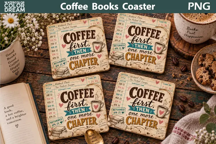 Book Quotes Square Coaster | Library Card Sublimation