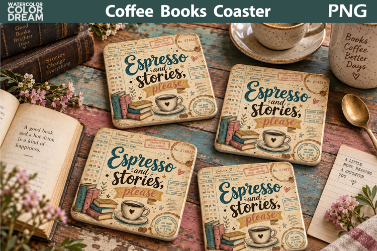 Book Coffee Quote | Library Card Sublimation