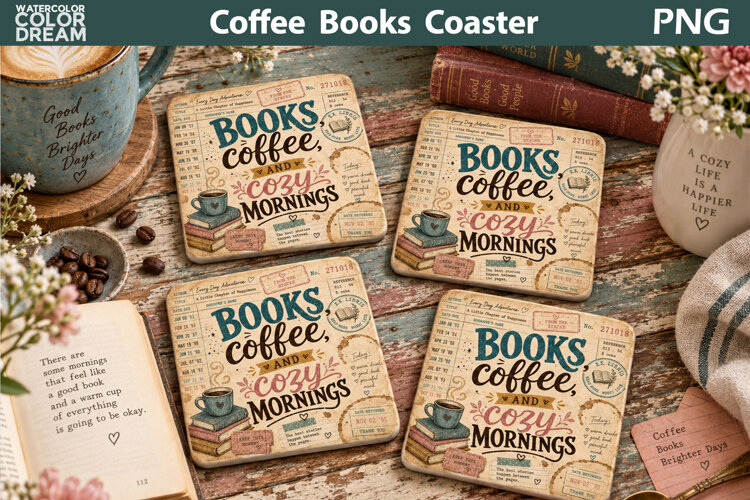 Books Coffee Cozy Mornings | Library Card Sublimation example image 1