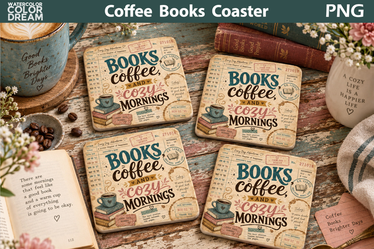 Books Coffee Cozy Mornings | Library Card Sublimation